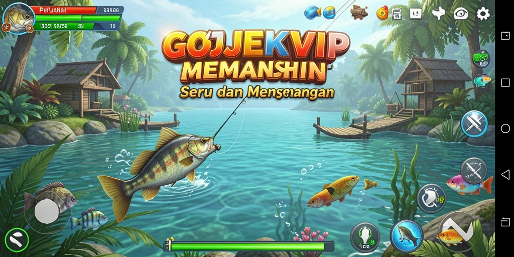 Screenshot gameplay GOJEKVIP menampilkan suasana memancing yang seru dan menantang.
