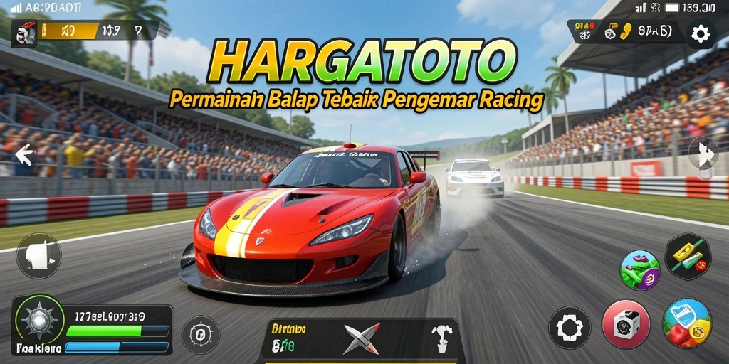 Screenshot gameplay HARGATOTO menampilkan aksi balap yang mendebarkan.