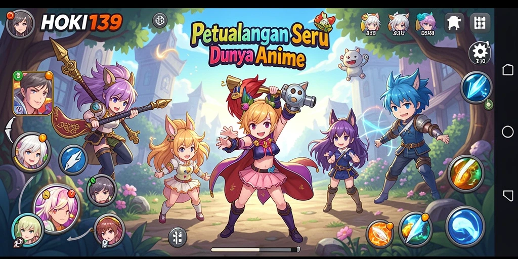 Tampilan gameplay seru dalam dunia anime yang penuh warna.