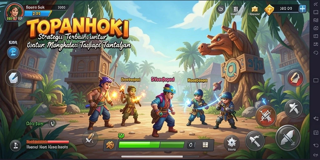 Screenshot gameplay TOPANHOKI menampilkan pertempuran strategi yang menegangkan.