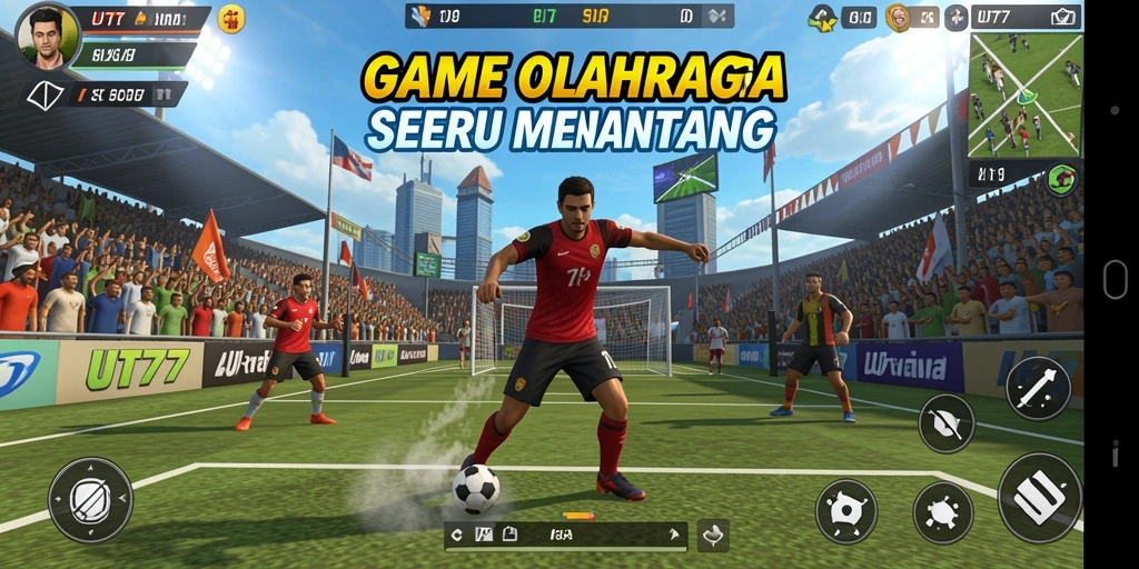 Tampilan gameplay UT77 dengan aksi olahraga yang seru dan mendebarkan.